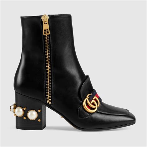 leather mid heel ankle boot gucci|gucci black leather ankle boots.